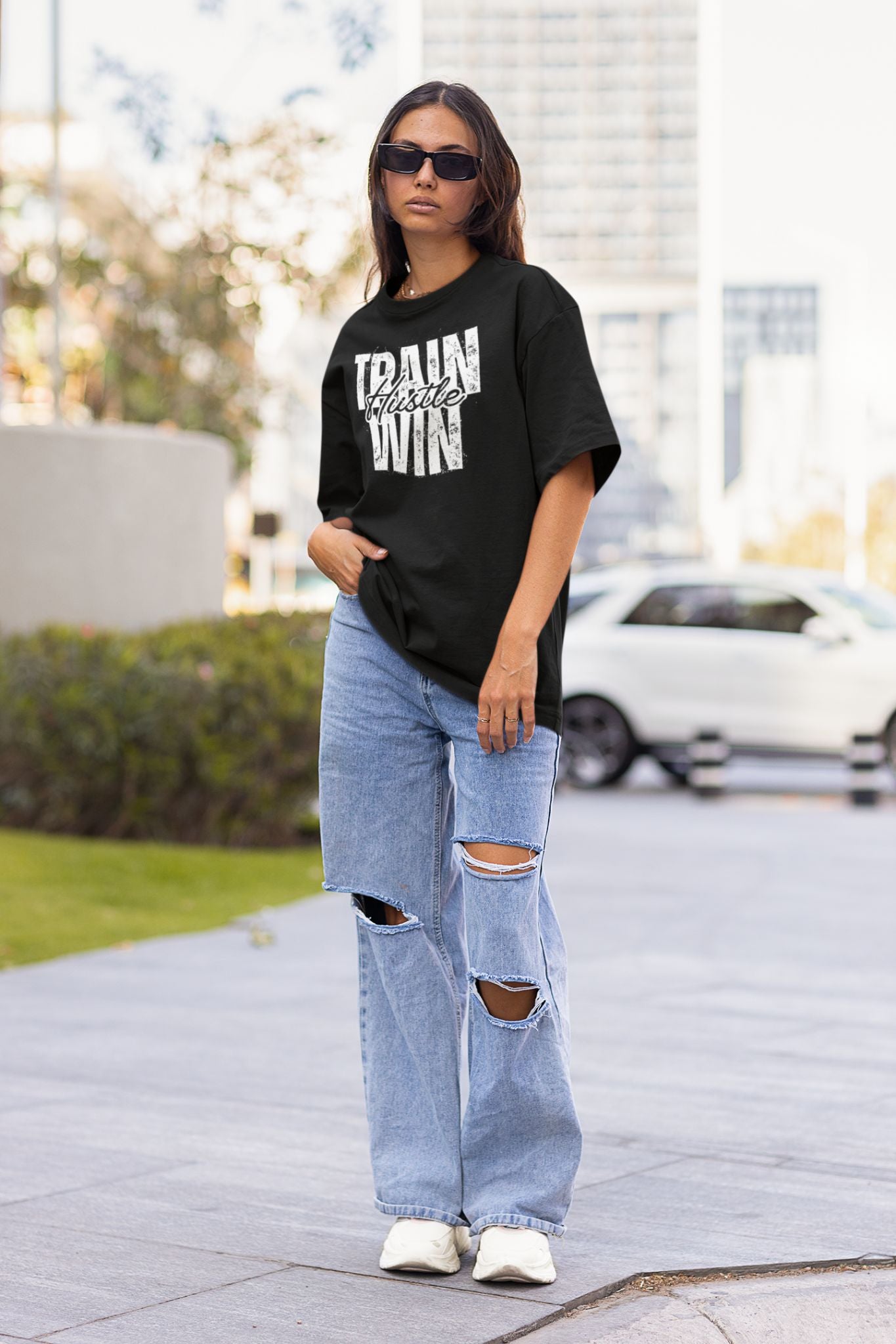 Train Hustle Win – Unisex Garment-Dyed Motivation Tee